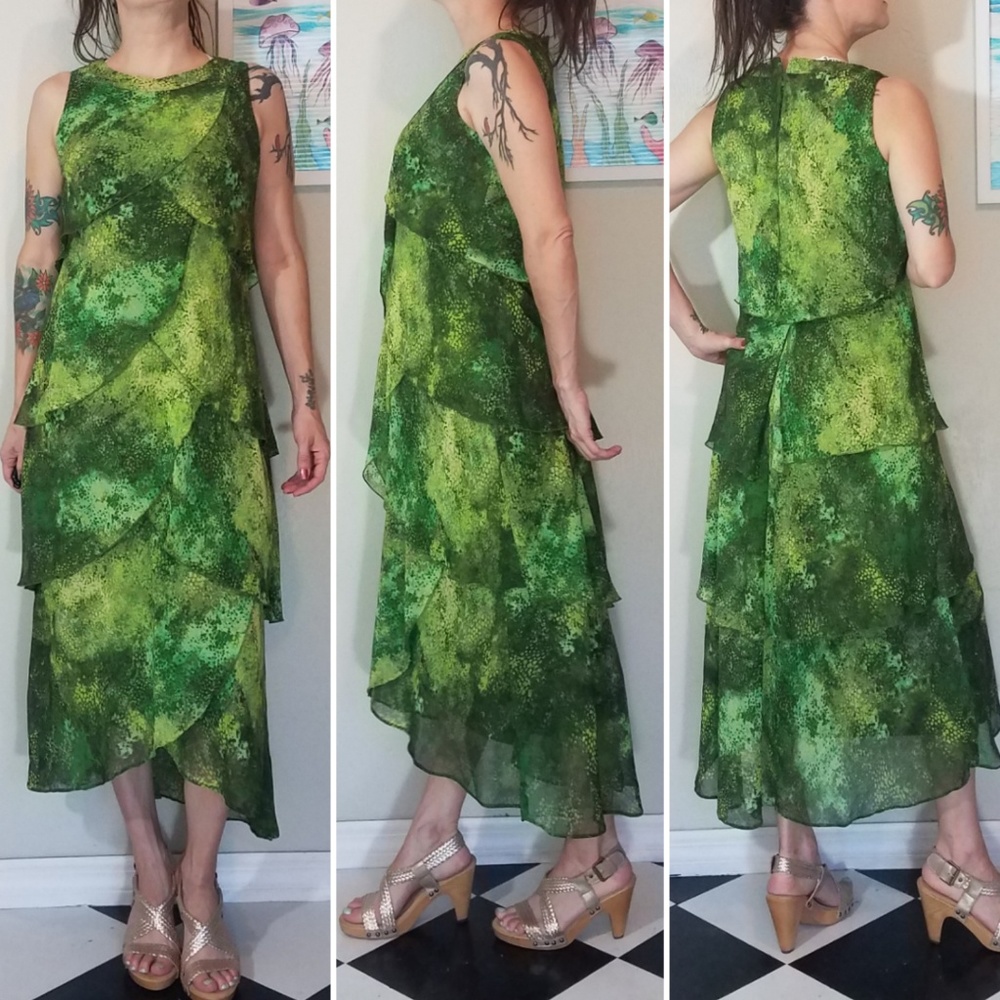 Mark Zunino layered multi shades of green dress.